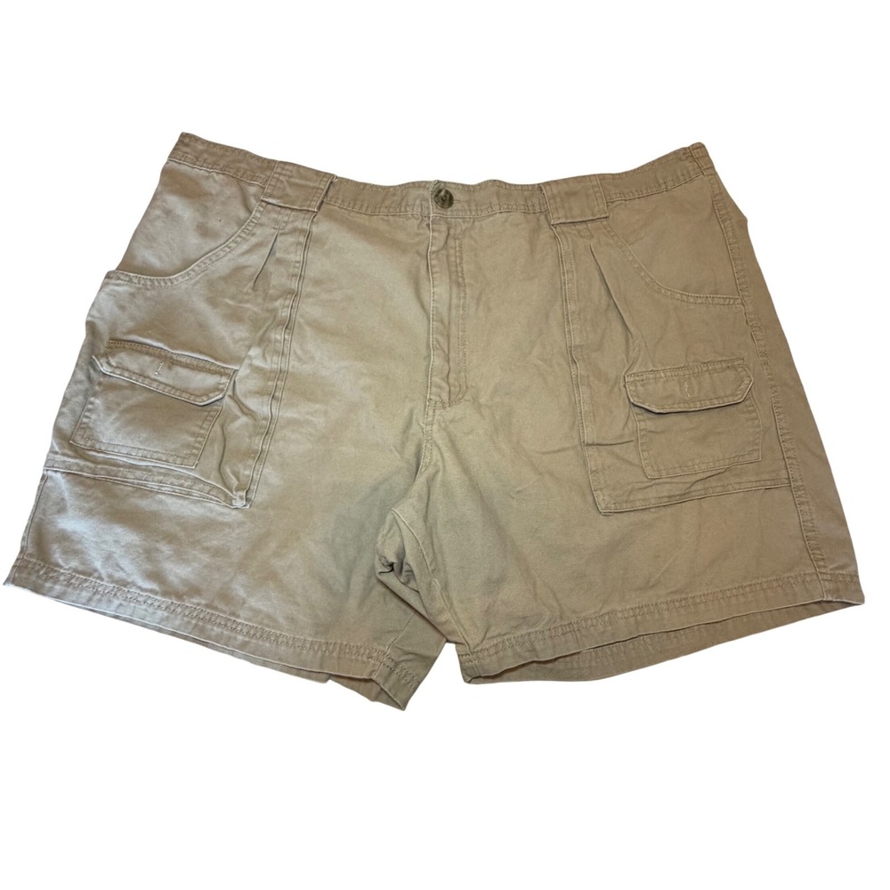 RedHead‎ Mens Tan Khaki Cotton Canvas Cargo Shorts Size 52 Elastic Waist Outdoor